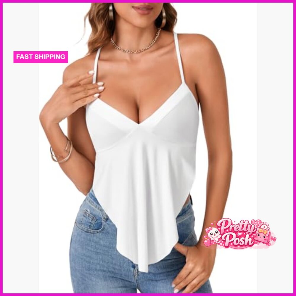 Deep V Neck Backless Cami Adjustable Strap Sleeve… - image 2